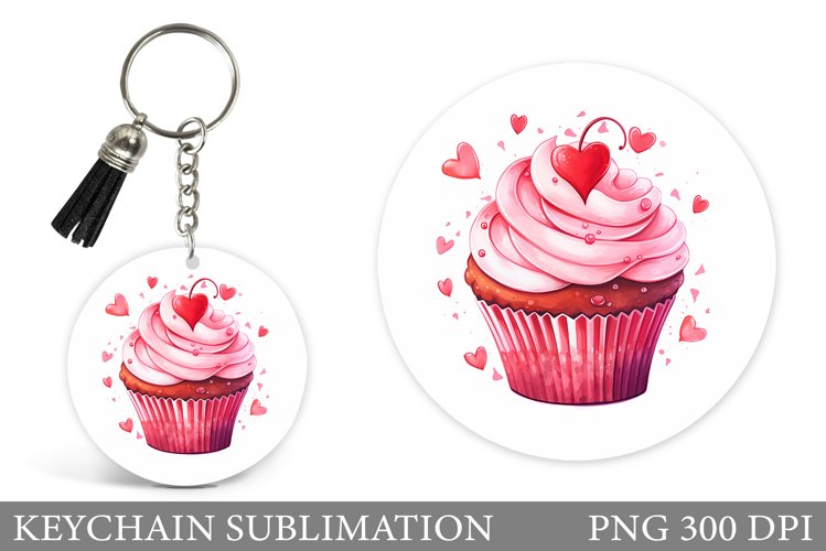 Valentine Cupcake Keychain Design. Valentine Round Keychain