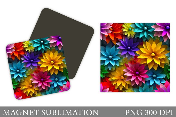 Flowers Magnet Sublimation. Flowers Square Magnet Design example image 1