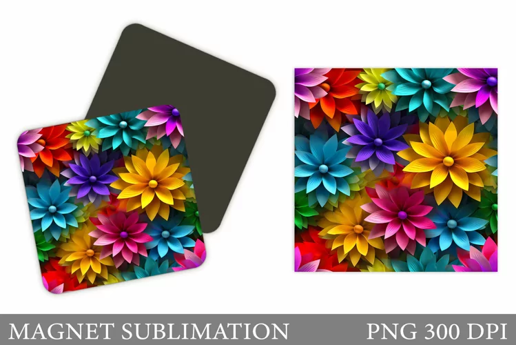 Flowers Magnet Sublimation. Flowers Square Magnet Design