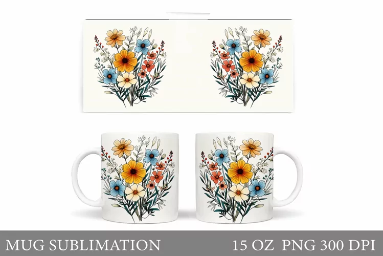 Flowers Mug Sublimation. Wildflowers Mug Sublimation