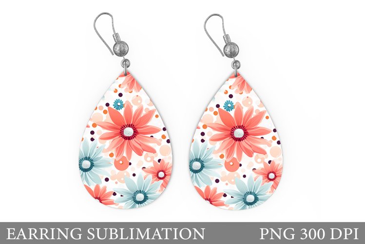 Flowers Earring Sublimation. Teardrop Flowers Earring Design