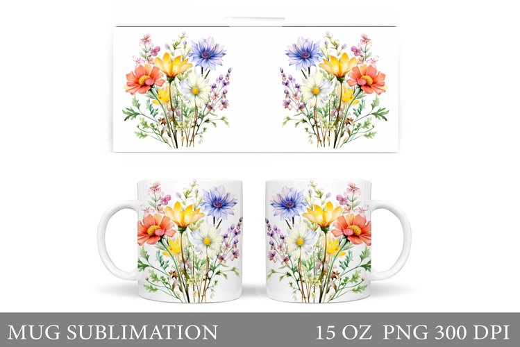 Flowers Mug Wrap Design. Wildflowers Mug Sublimation