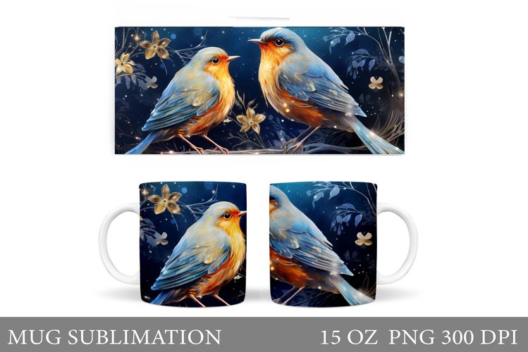 Birds Mug Wrap Sublimation. Spring Mug Design example image 1