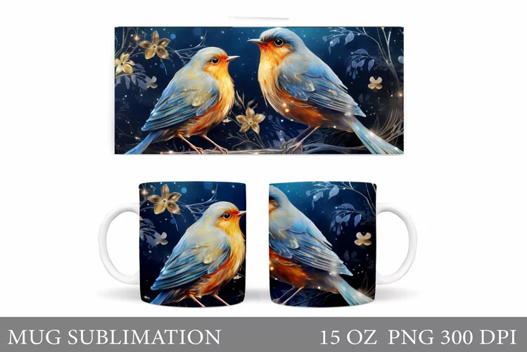 Birds Mug Wrap Sublimation. Spring Mug Design