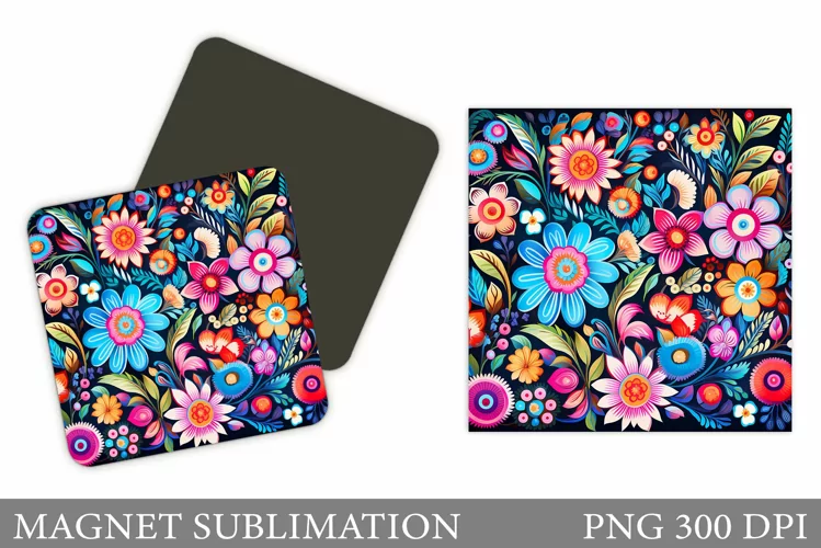 Flowers Square Magnet. Flowers Magnet Sublimation