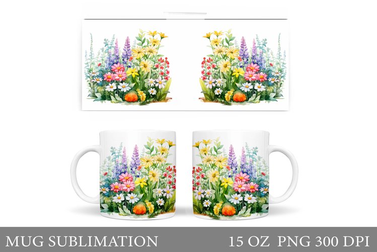 Wildflowers Mug Sublimation. Flowers Mug Wrap Design example image 1