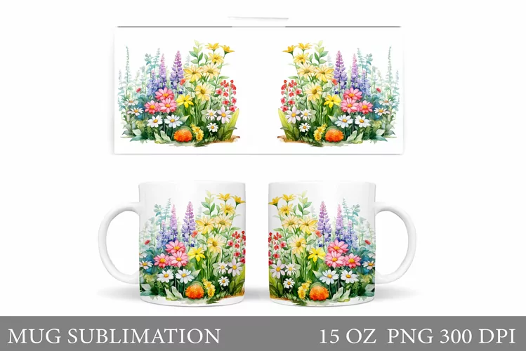Wildflowers Mug Sublimation. Flowers Mug Wrap Design