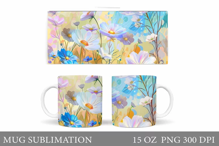 Flowers Mug Wrap Sublimation. Flowers Mug Wrap Design