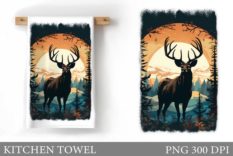 Deer Kitchen Towel Sublimation. Deer Kitchen Towel Design example image 1