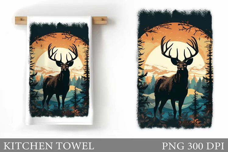 Deer Kitchen Towel Sublimation. Deer Kitchen Towel Design