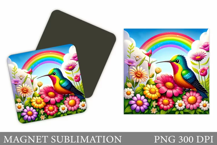 Cute Hummingbird Magnet. Flowers Magnet Sublimation