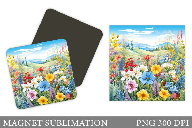 Flowers Square Magnet Design. Wildflowers Magnet Sublimation