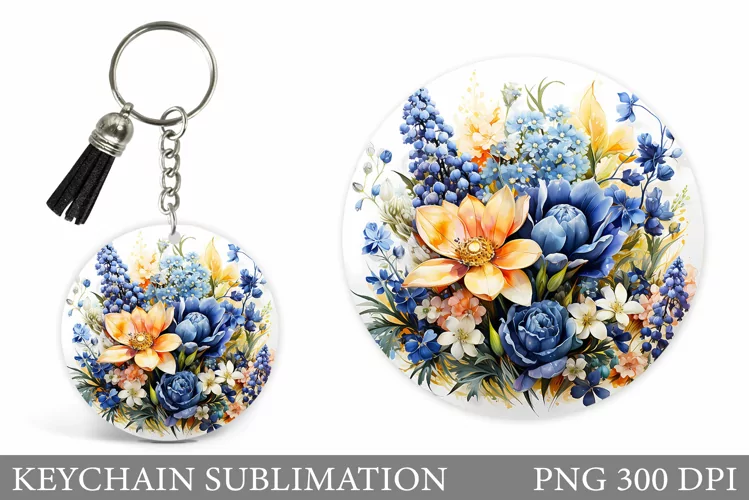 Flowers Keychain Sublimation. Flowers Round Keychain Design