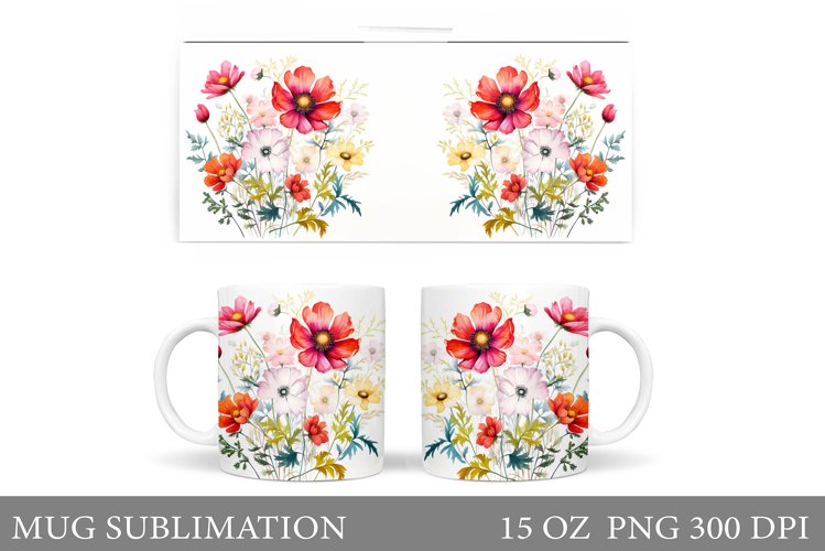 Flowers Mug Wrap Sublimation. Flowers Mug Wrap Design example image 1
