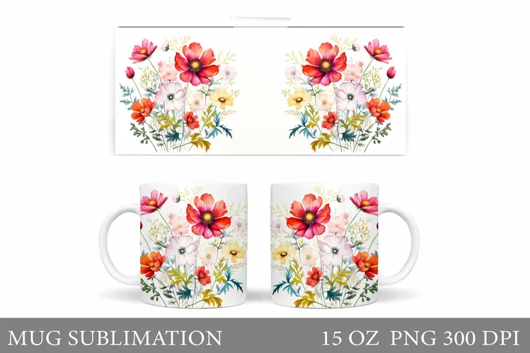 Flowers Mug Wrap Sublimation. Flowers Mug Wrap Design