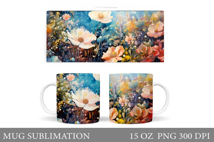 Flowers Mug Sublimation. Floral Mug Wrap Design