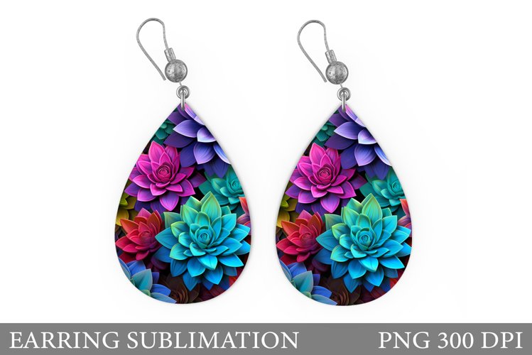 Succulents Earring Design. Flowers Teardrop Earring