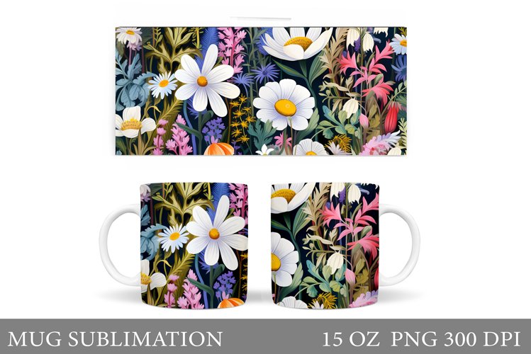 Wildflowers Mug Sublimation. Flowers Mug Wrap Template example image 1