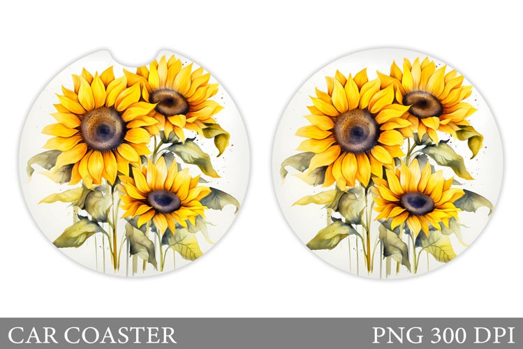 Sunflowers Car Coaster. Sunflowers Coaster Sublimation example image 1