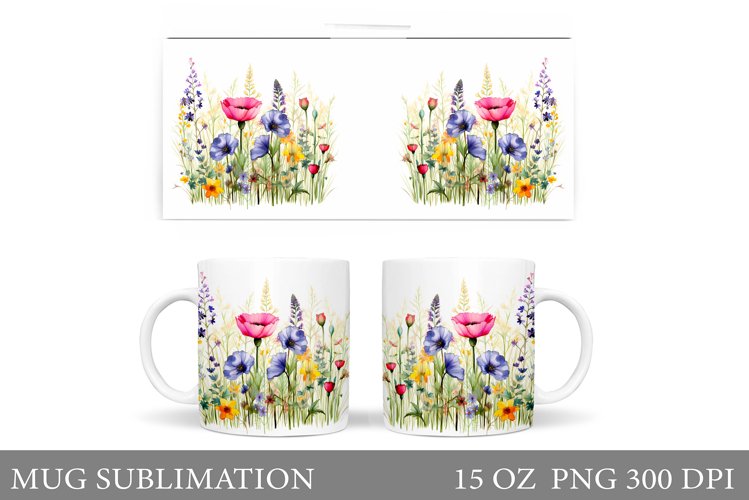Wildflowers Mug Wrap Design. Flowers Mug Wrap Template