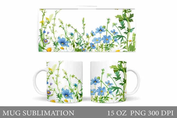 Wildflowers Mug Design. Floral Mug Sublimation
