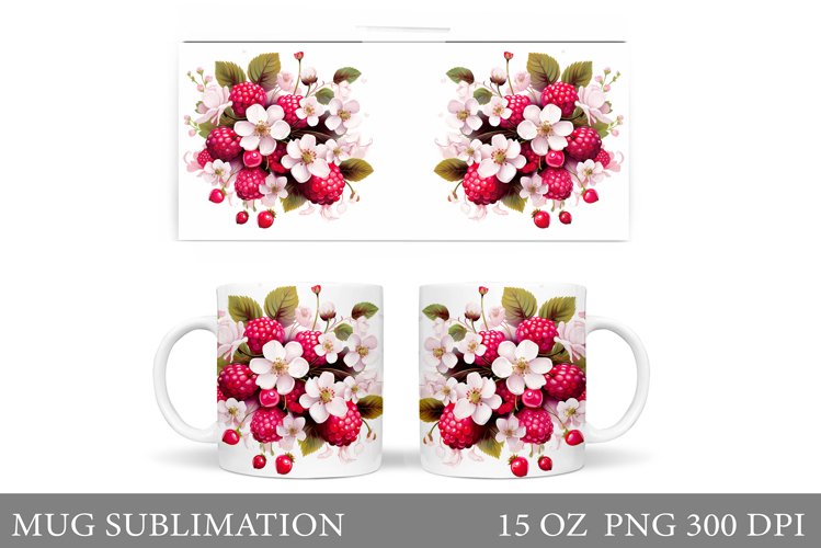 Berries Mug Sublimation. Flowers Mug Wrap Design