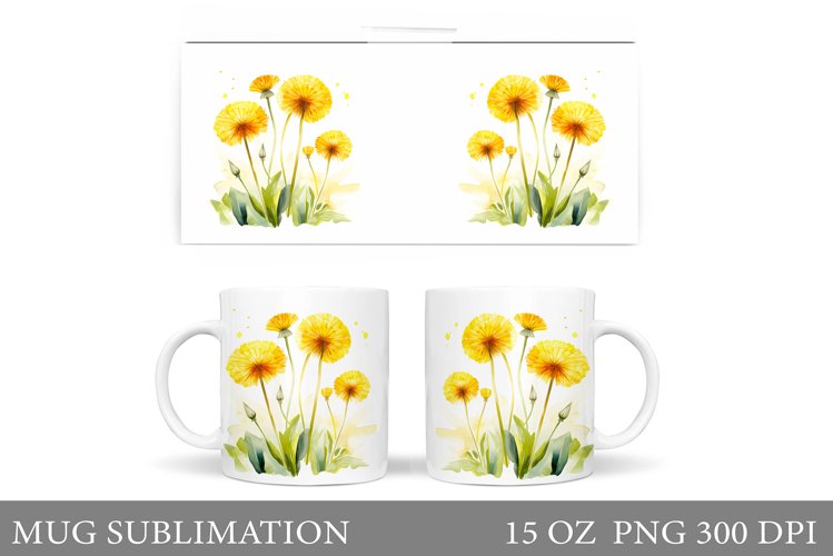Dandelions Flowers Mug Design. Flowers Mug Wrap Sublimation