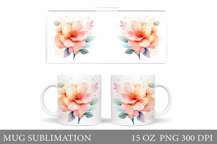 Flowers Mug Wrap Sublimation. Flowers Mug Wrap Design