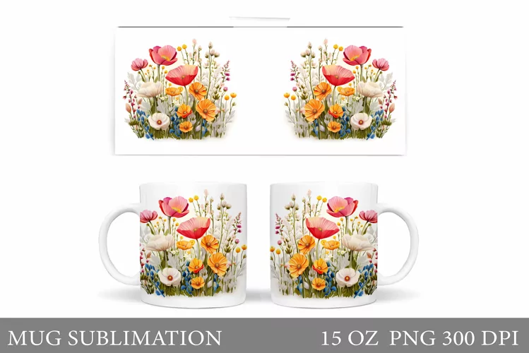 3D Flowers Mug Design. 3D Wildflowers Mug Sublimation