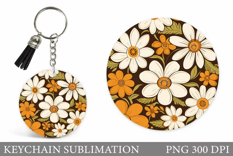 Flowers Round Keychain. Daisy Flowers Keychain Sublimation