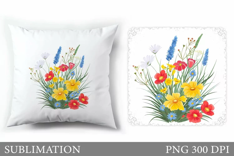 Wildflowers Pillow Design. Flowers Sublimation