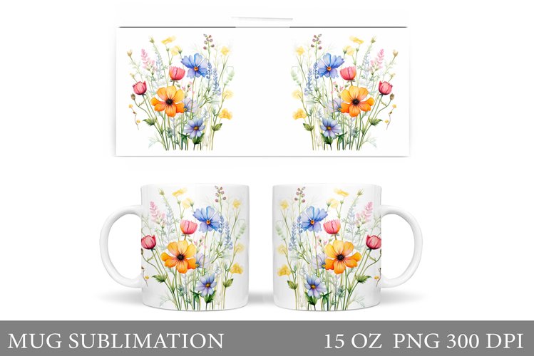 Flowers Mug Wrap Design. Wildflowers Mug Sublimation