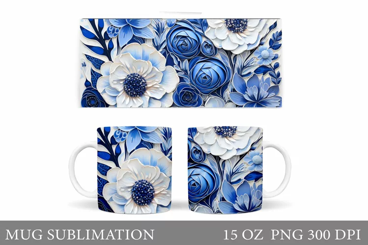 Flowers Mug Sublimation. Floral Mug Wrap Design