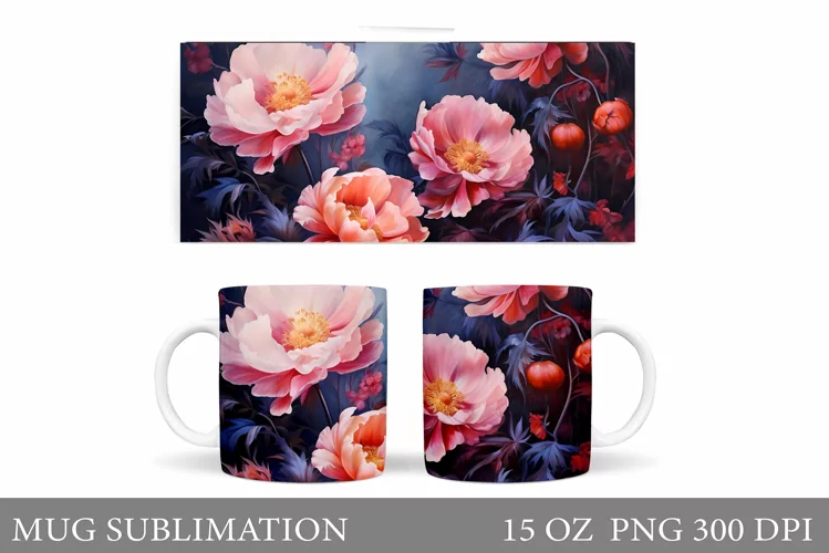 Flowers Mug Wrap Sublimation. Flowers Mug Wrap Design