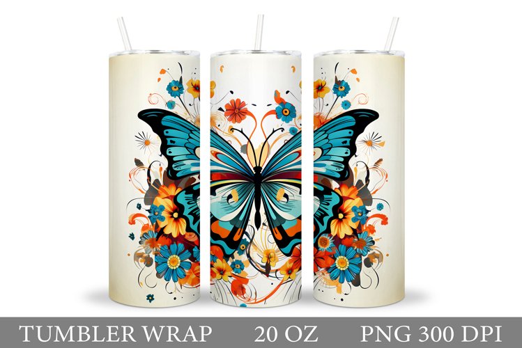 Butterfly Tumbler Design. Flowers Tumbler Sublimation