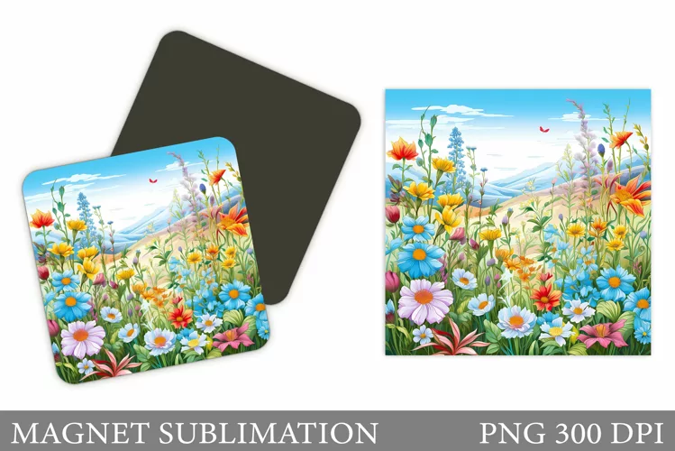 Flowers Magnet Sublimation. Wildflowers Magnet Design