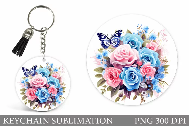 Butterfly Keychain Design. Flowers Keychain Template