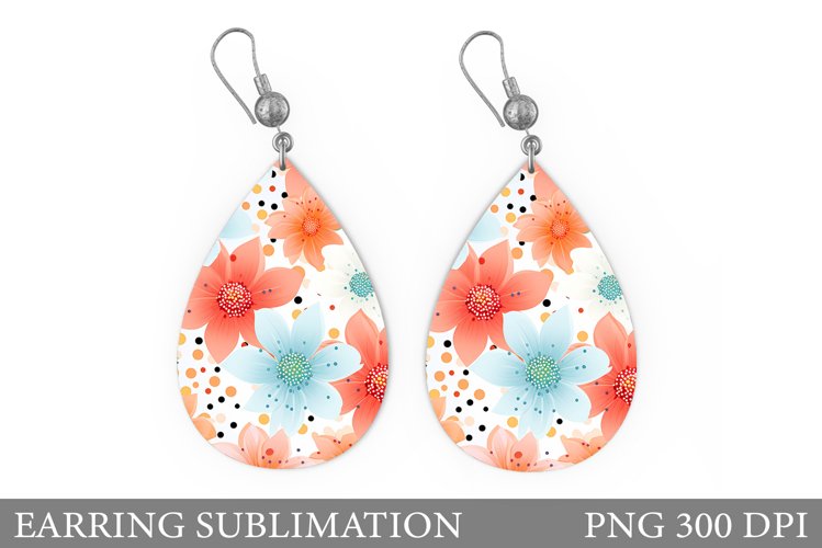 Flowers Earring Sublimation. Flowers Teardrop Earring