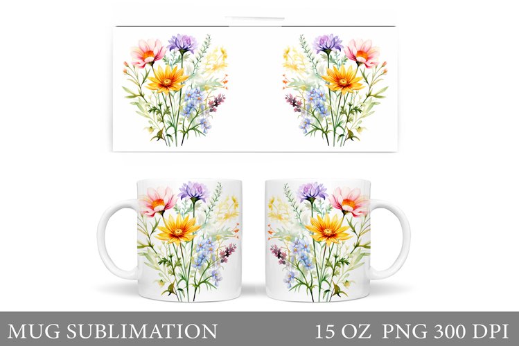 Wildflowers Mug Design. Flowers Mug Sublimation example image 1