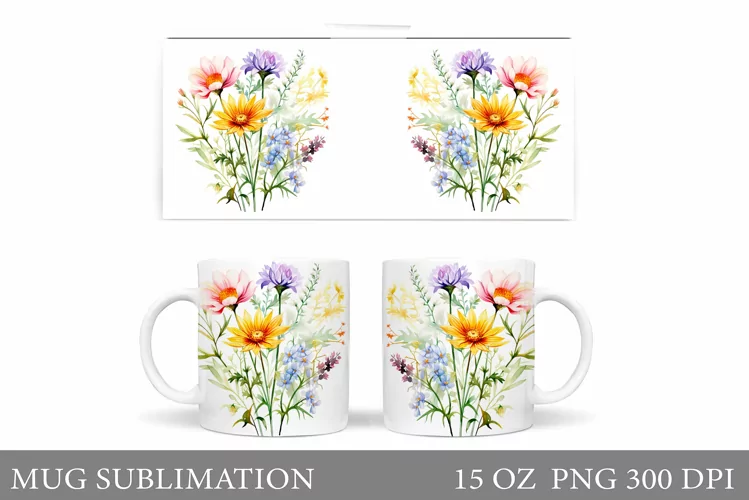 Wildflowers Mug Design. Flowers Mug Sublimation