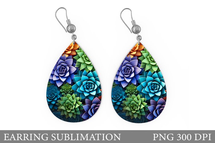 Succulents Earring Sublimation. Plants Teardrop Earring