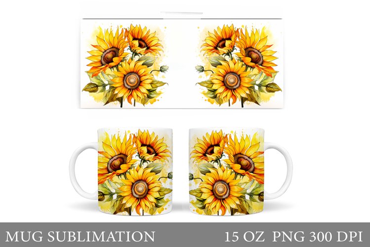 Sunflowers Mug Sublimation. Flowers Mug Wrap Design