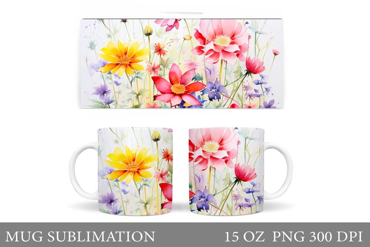 Wildflowers Mug Design. Floral Mug Sublimation example image 1