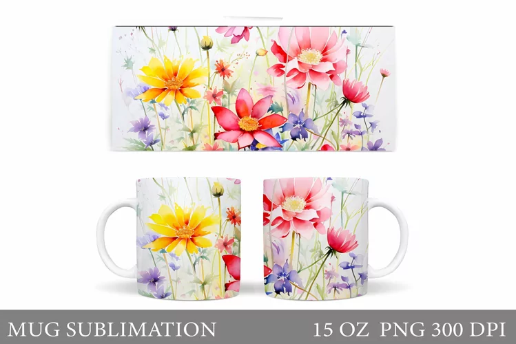 Wildflowers Mug Design. Floral Mug Sublimation