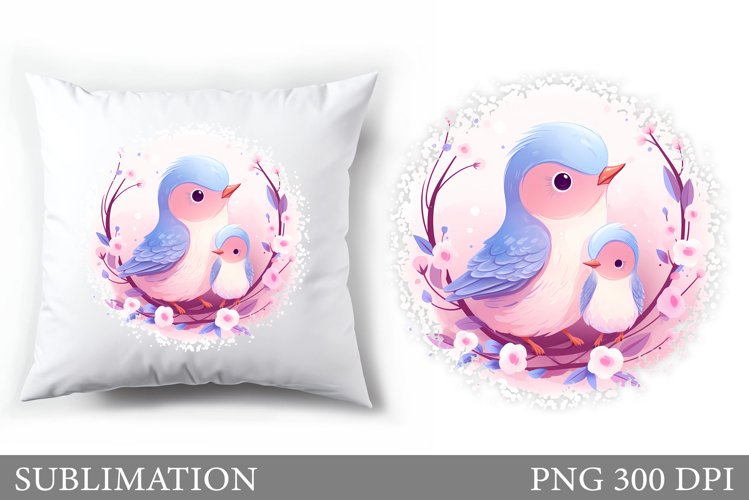 Cute Birds Mother's Day Pillow. Cute Birds Sublimation example image 1