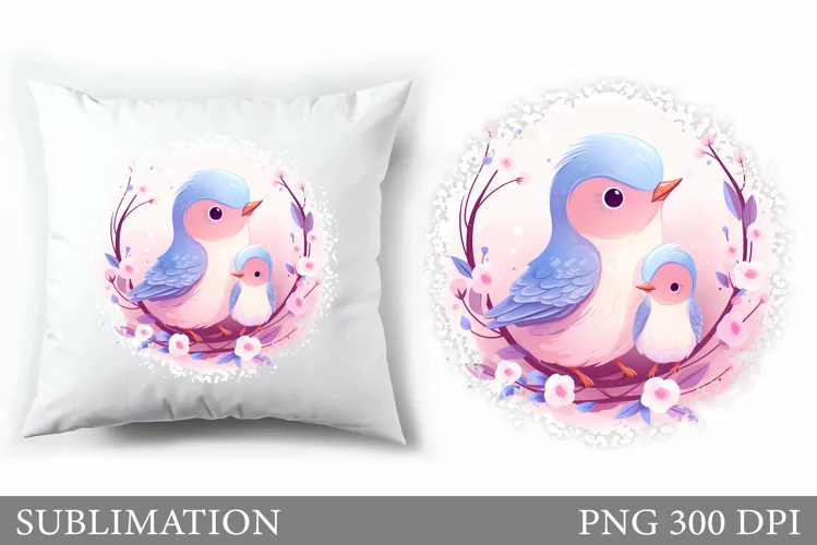 Cute Birds Mother's Day Pillow. Cute Birds Sublimation
