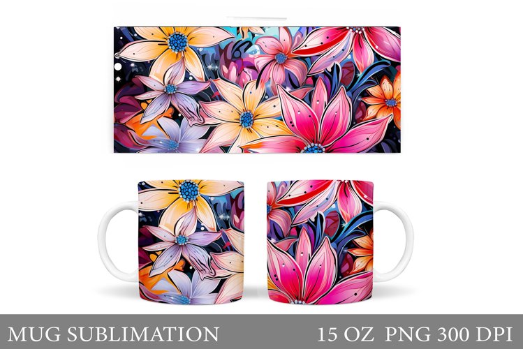 Flowers Mug Wrap Sublimation. Flowers Mug Wrap Design example image 1