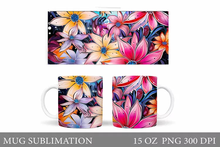 Flowers Mug Wrap Sublimation. Flowers Mug Wrap Design