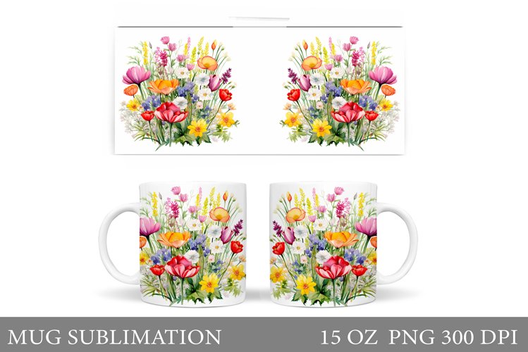 Flowers Mug Wrap Design. Wildflowers Mug Sublimation example image 1