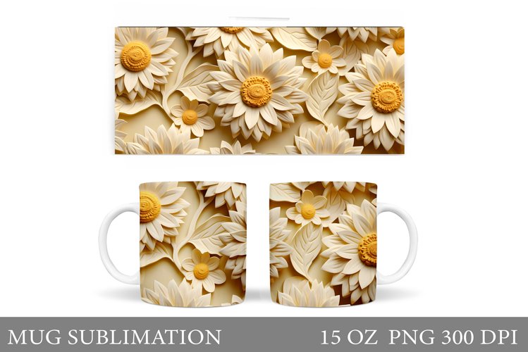 3D Flowers Mug Wrap Design. Wildflowers Mug Sublimation